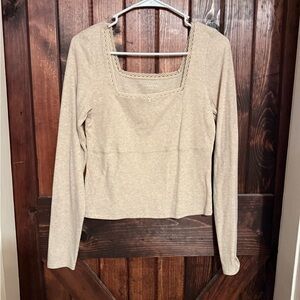 American Eagle Outfitters Beige Long Sleeve Blouse